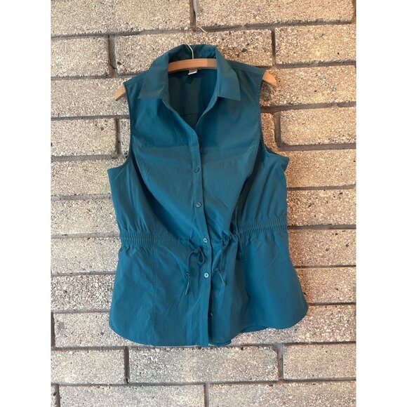 Athleta Sleeveless Button-Up Teal Top With Adjustable Drawstring Waist - Picture 8 of 8